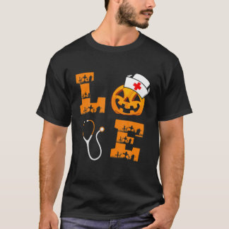 T-shirt Love Nurse Citrouille Jack-o'-lantern Funny Hallow