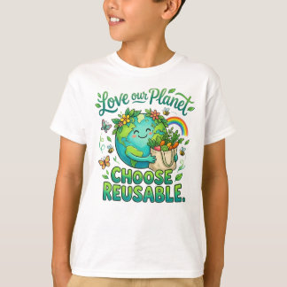 T-shirt Love Our Planet Choose Reusable Earth Design