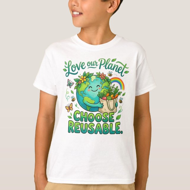 T-shirt Love Our Planet Choose Reusable Earth Design (Devant)