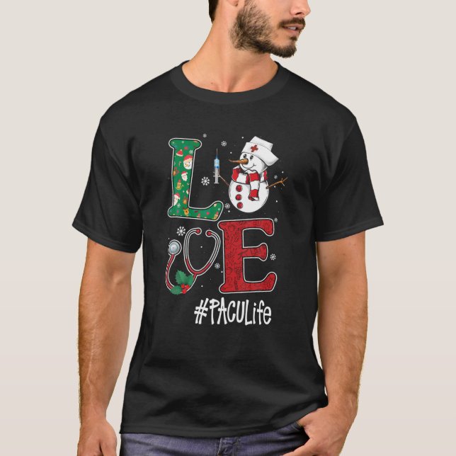 T-shirt Love PACU Life Stethoscope Snowman Christmas Vacci (Devant)