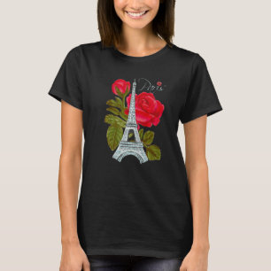 T-shirt Love Paris Tour Eiffel avec Rose Français Love Fra