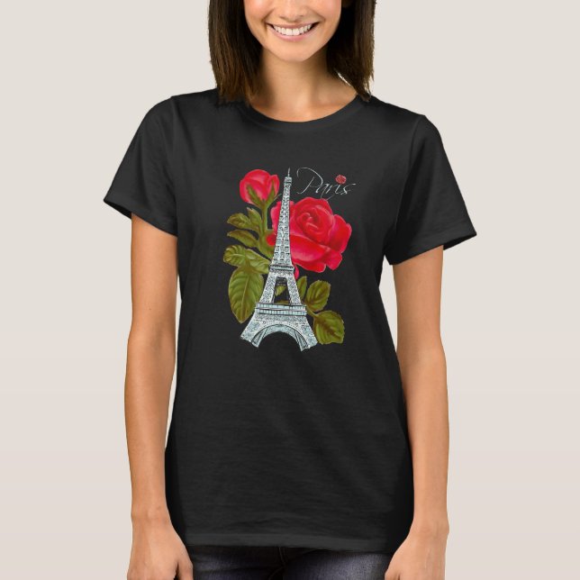 T-shirt Love Paris Tour Eiffel avec Rose Français Love Fra (Devant)