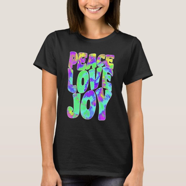 T-shirt Love Peace Joy  Hippie Tie Dye Batik Style (Devant)