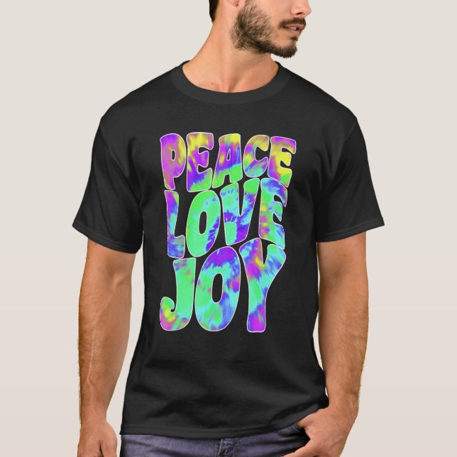 T-shirt Love Peace Joy  Hippie Tie Dye Batik Style (Devant)