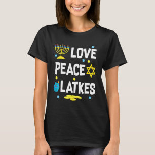 T-shirt Love Peace Latkes Hanoukka Chanukah juif