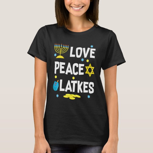 T-shirt Love Peace Latkes Hanoukka Chanukah juif (Devant)