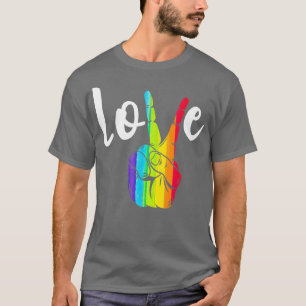 T-shirt Love Peace Sign Rainbow LGBT Lesbian Gay Pride 