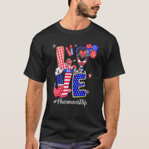 T-shirt Love Pharmacien Ballons Drapeau États-Unis 4 Juill