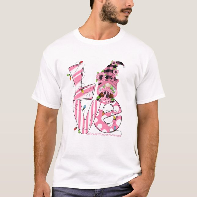 T-shirt LOVE Pink Ribbon Cancer du sein Drôle Gnome Christ (Devant)