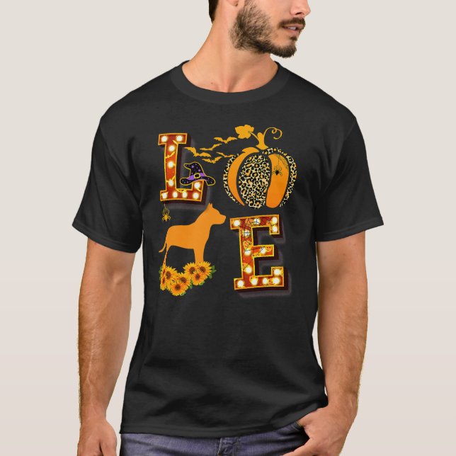 T-shirt Love Pitbull Empreinte de léopard Citrouille Hallo (Devant)