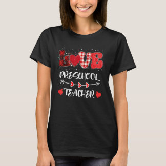 T-shirt Love Preschool Teacher Heart Leopard Buffalo Plaid