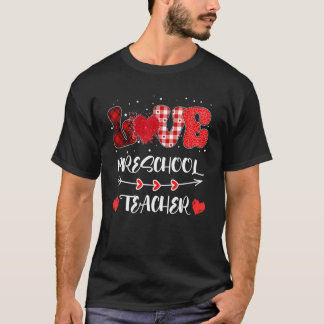 T-shirt Love Preschool Teacher Heart Leopard Buffalo Plaid