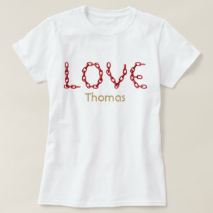 T-shirt Love Red Chain Letters Gold Nom Customisé