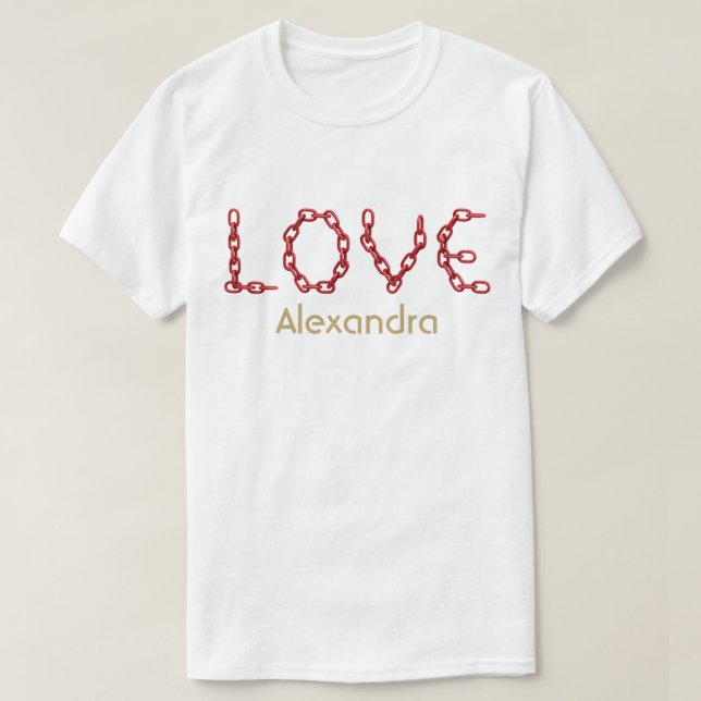 T-shirt Love Red Chain Letters Gold Nom personnalisé (Design devant)