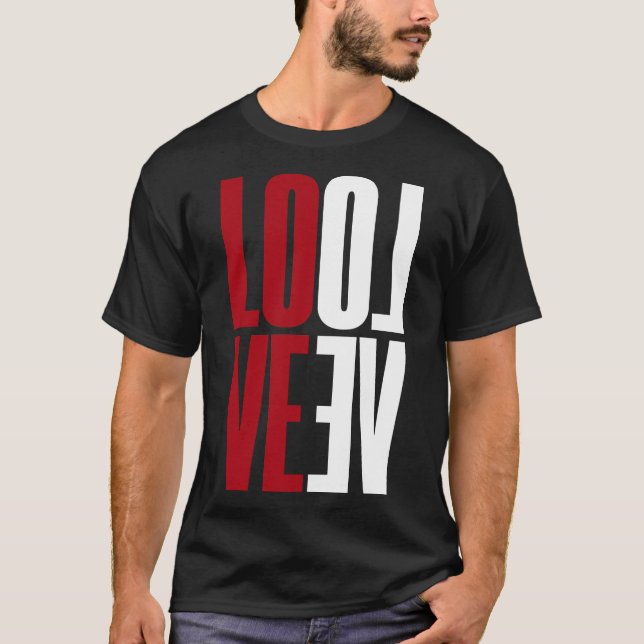 T-shirt Love Red White Haute Typographie Miroir vertical (Devant)