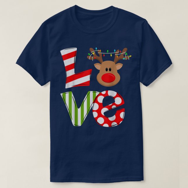 T-shirt Love Reindeer Rudolph Joyeux Noël Noël Noël Père N (Design devant)