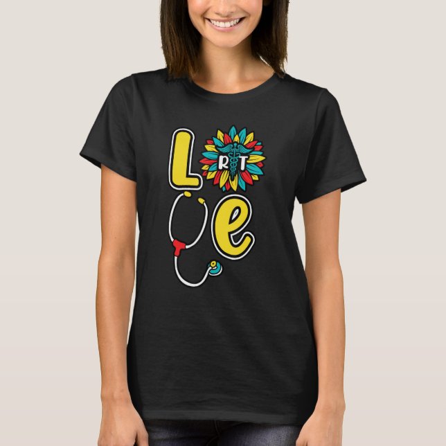 T-shirt Love RT Stethoscope Tournesol Thérapie respiratoir (Devant)