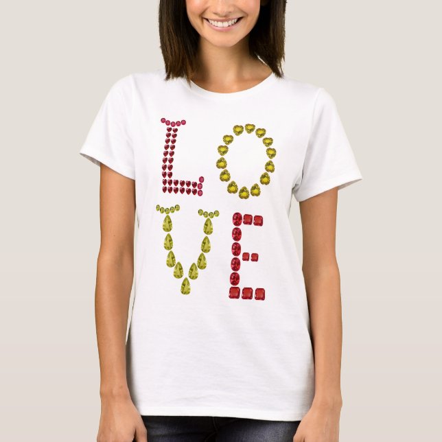 T-shirt Love - Ruby et Jaune Citrine Gemstone (Devant)