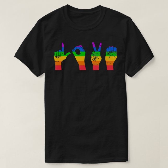 T-shirt Love Sign Language Cute ASL LGBTQ Gay pride Indica (Design devant)