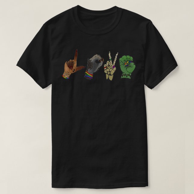 T-shirt Love Sign Language Monster Hand Halloween (Design devant)