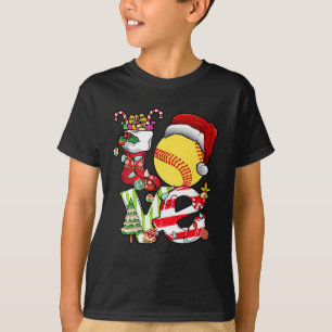 T-shirt Love Softball Noël Père Noël Ado Filles Femmes