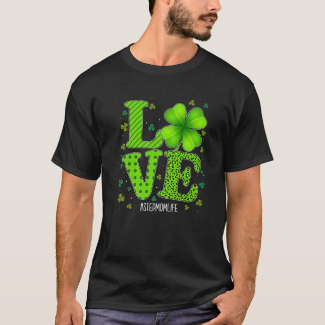 T-shirt Love Stepmaman Green Plaid Leopard St Patrick's Da (Devant)