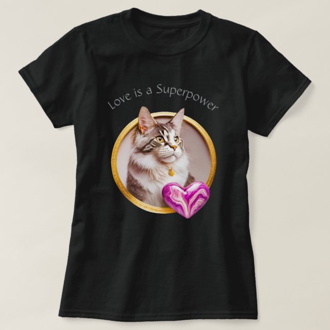 T-shirt Love Superpower Cat 01 (Design devant)