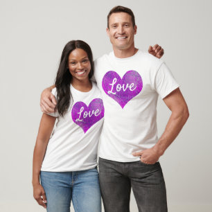 T-shirt Love Texte forme coeur rose Réseau géométrique