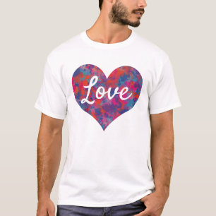 T-shirt Love Texte Forme de coeur Colorful Drops Motif