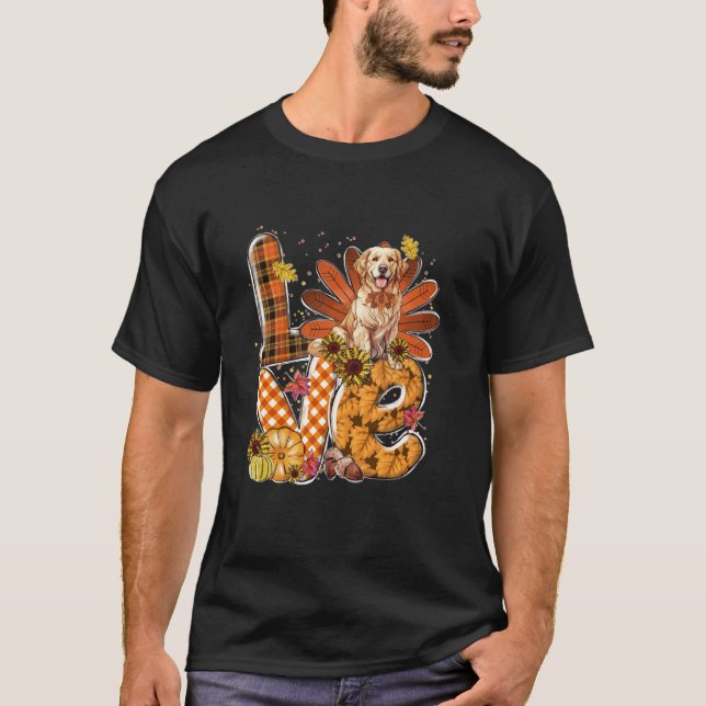 T-shirt LOVE Thanksgiving mignonne Golden récupérateur din (Devant)