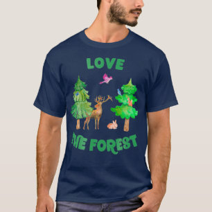 T-shirt Love the Forest Deer Rabbit Squirrel Birds