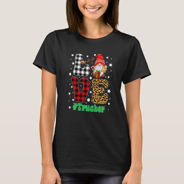 T-shirt Love Trucker Gnome Christmas Leopard Plaid Xmas Pa (Devant)