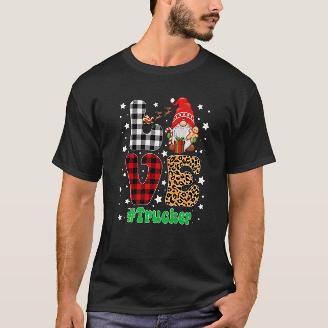 T-shirt Love Trucker Gnome Christmas Leopard Plaid Xmas Pa (Devant)