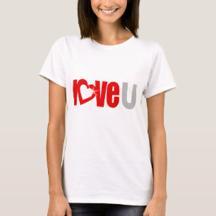 T-shirt "love U" pétillant coeur blanc rouge & gris tee