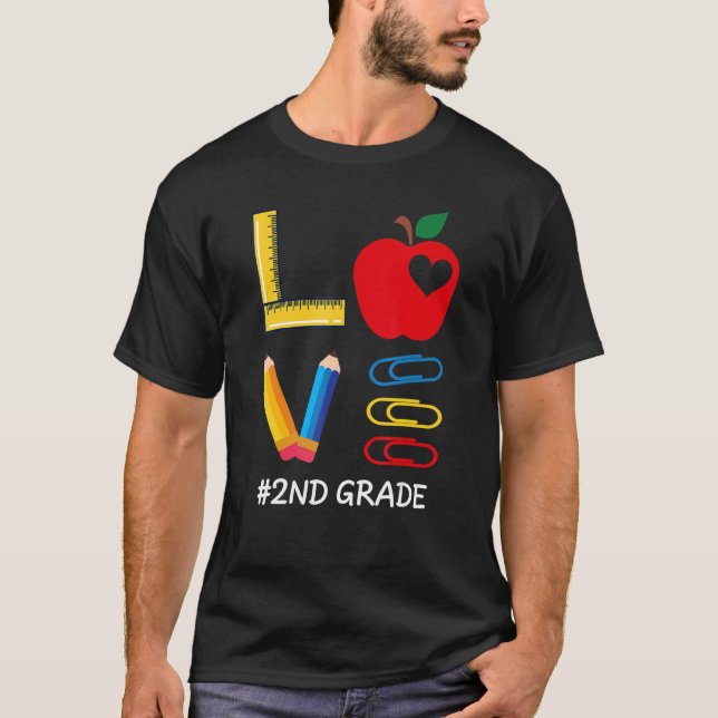 T-shirt LOVE Valentines Day Apple Crayon 2nd Grade Teacher (Devant)