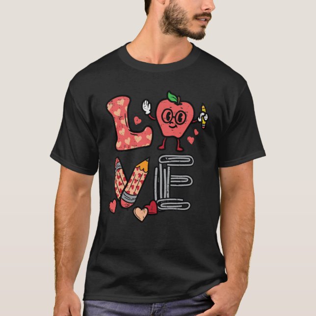 T-shirt Love Valentines Day Apple Retro School Pre K Teach (Devant)