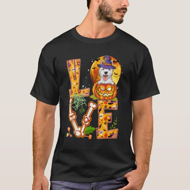 T-shirt Love Westie Sorcière Citrouille Effrayant Chien d' (Devant)