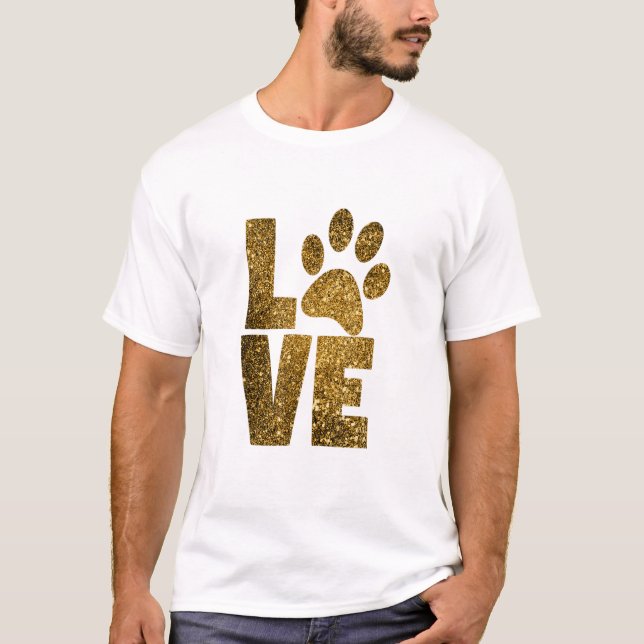T-SHIRT LOVE WITH PAW PRINT IN GLAM GOLD (Devant)
