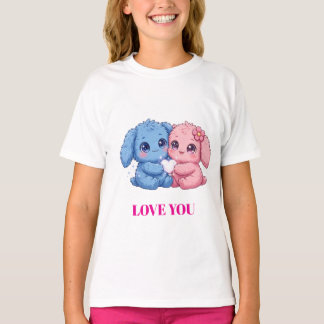 T-shirt Love You Sitting Monsters, Lapin Rose Bleu