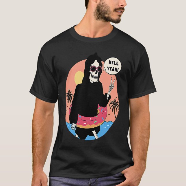 T-shirt Lowbrow art Macabre Style Grim Reaper Beach (Devant)