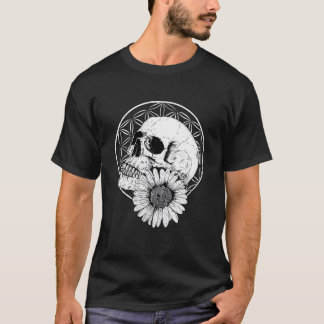 T-shirt Lowbrow Macabre Streetwear Skull And Flower Black