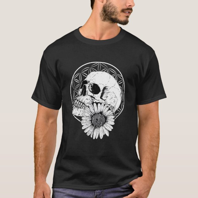 T-shirt Lowbrow Macabre Streetwear Skull And Flower Black  (Devant)