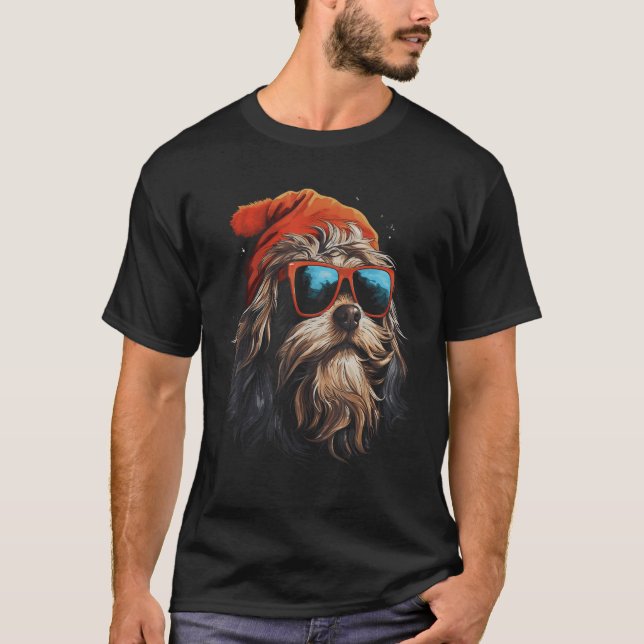T-shirt Lowchen Chien Noël Vacances d'hiver Cool Sunglass (Devant)