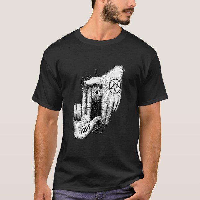 T-shirt Lucifer vous regarde 666 Occult Baphomet Chèvre S (Devant)