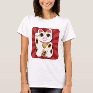 T-shirt Lucky Cat Cartoon Cute White Fortune Animal Art