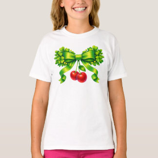 T-shirt Lucky Clover Bow with Cherries Green Design