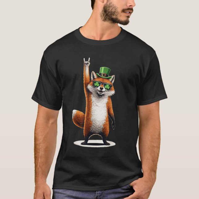 T-shirt Lucky Fox Shamrock Sunglasses St Patrick's day (Devant)