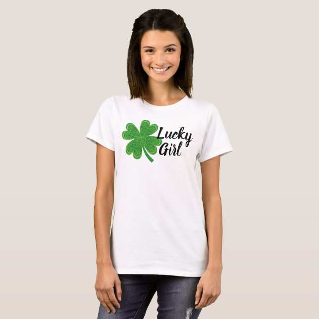 T-shirt Lucky Girl 4 feuille Clover St. Patrick's Day Gree (Devant entier)