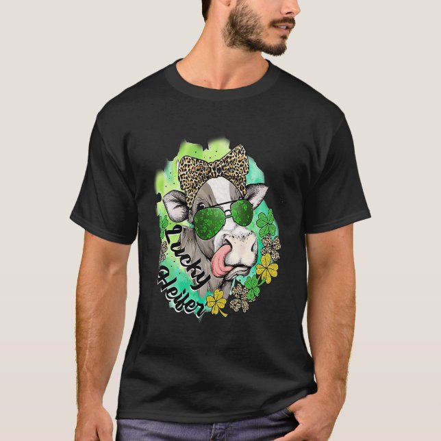 T-shirt Lucky Heifer Cow Green Empreinte de léopard Bow St (Devant)