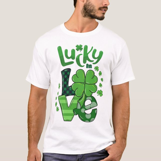T-shirt Lucky In Love St. Patrick's Day Patterned Shamrock (Devant)